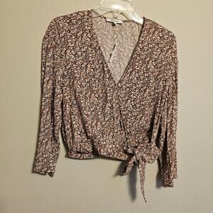 Madewell NWT Tie-Front Wrap Top in Cottage Garden XS Long Sleeve Floral